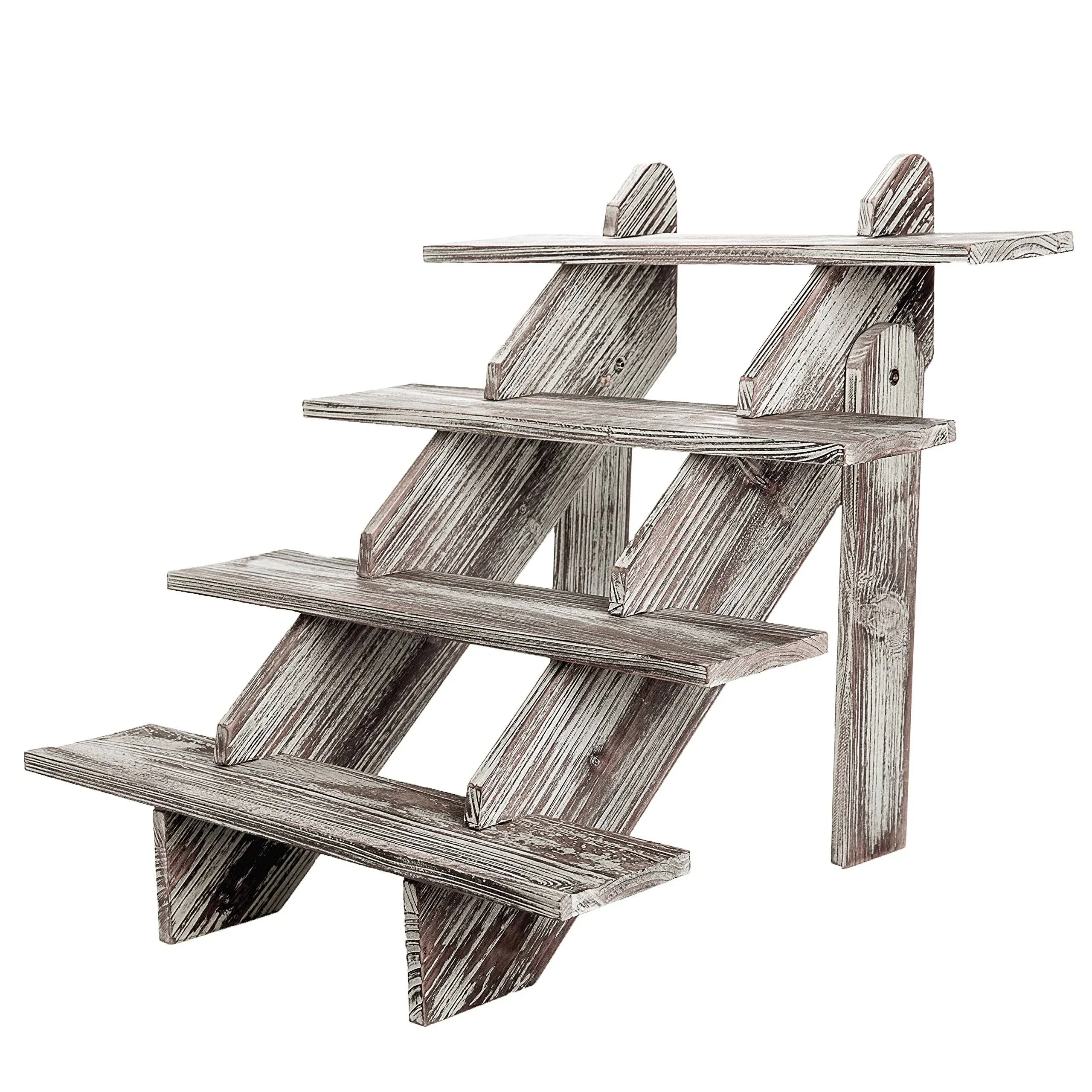 Rustic Torched Brown Wood Retail Display Riser, 4-Tier Decorative Merchandise