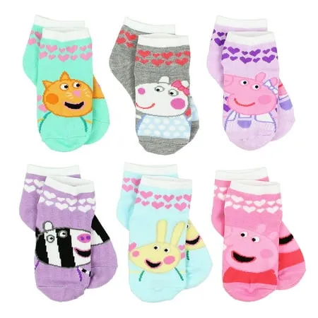 Peppa Pig Toddler Big Girls Female 6 Pack Quarter No-Show Socks Set PP018GQS