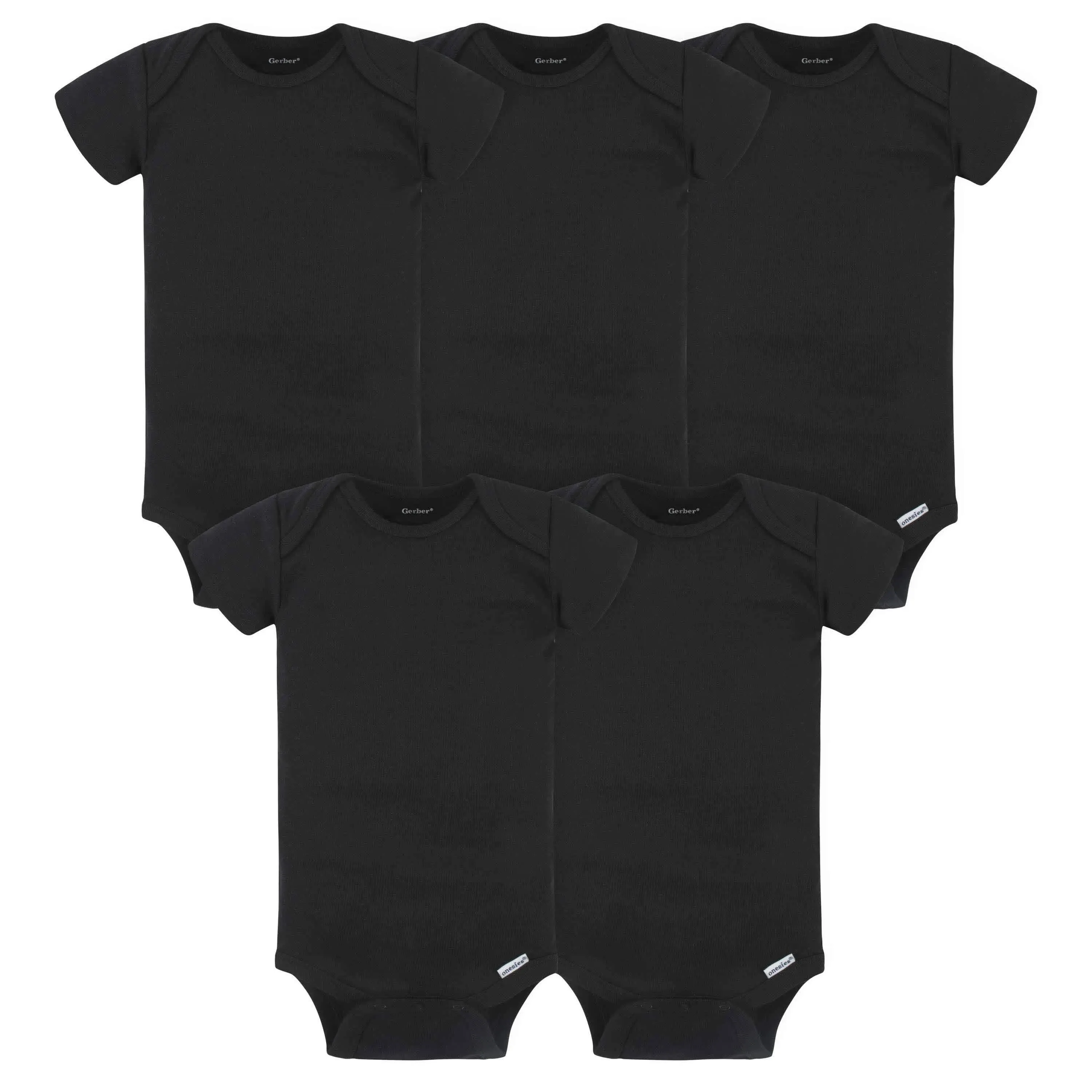 Gerber 5-Pack Baby Black Ribbed Onesies Bodysuits - 0-3mo