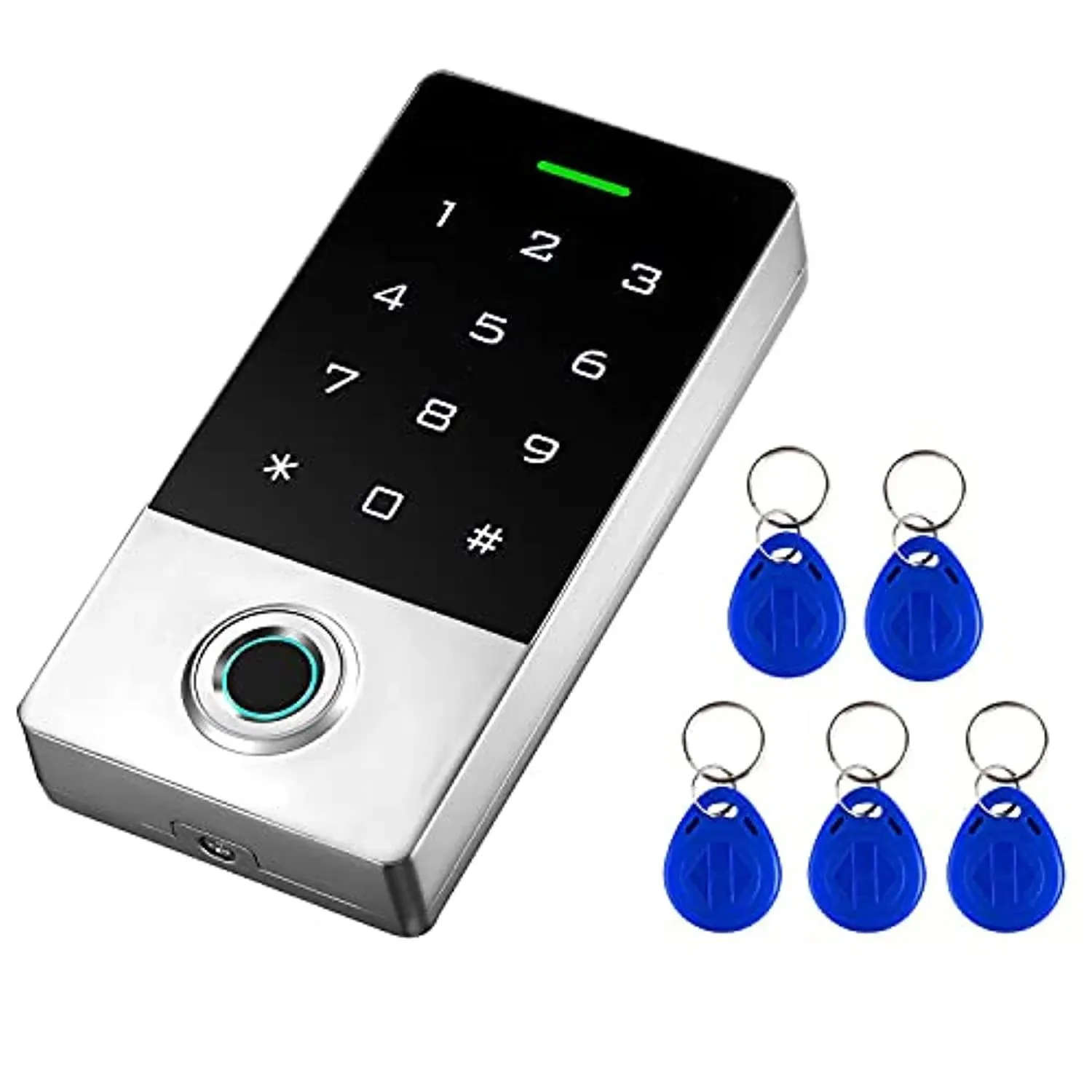 AMOCAM Fingerprint Password Access Control System with 5PCS ID Key Fobs, Fingerprint Door Lock Keypad Controller Support 10000 Users, Weatherproof, Backlight, Zinc Alloy Metal, Touch Panel