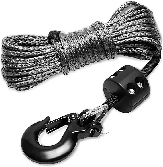 SPARKWHIZ Synthetic Winch Rope Kit 1/4" x 50ft 9500lbs Winch Rope Line Cable with Protective Sleeve, Rubber Stopper and Heavy Duty Winch Hook for Towing ATV UTV SUV