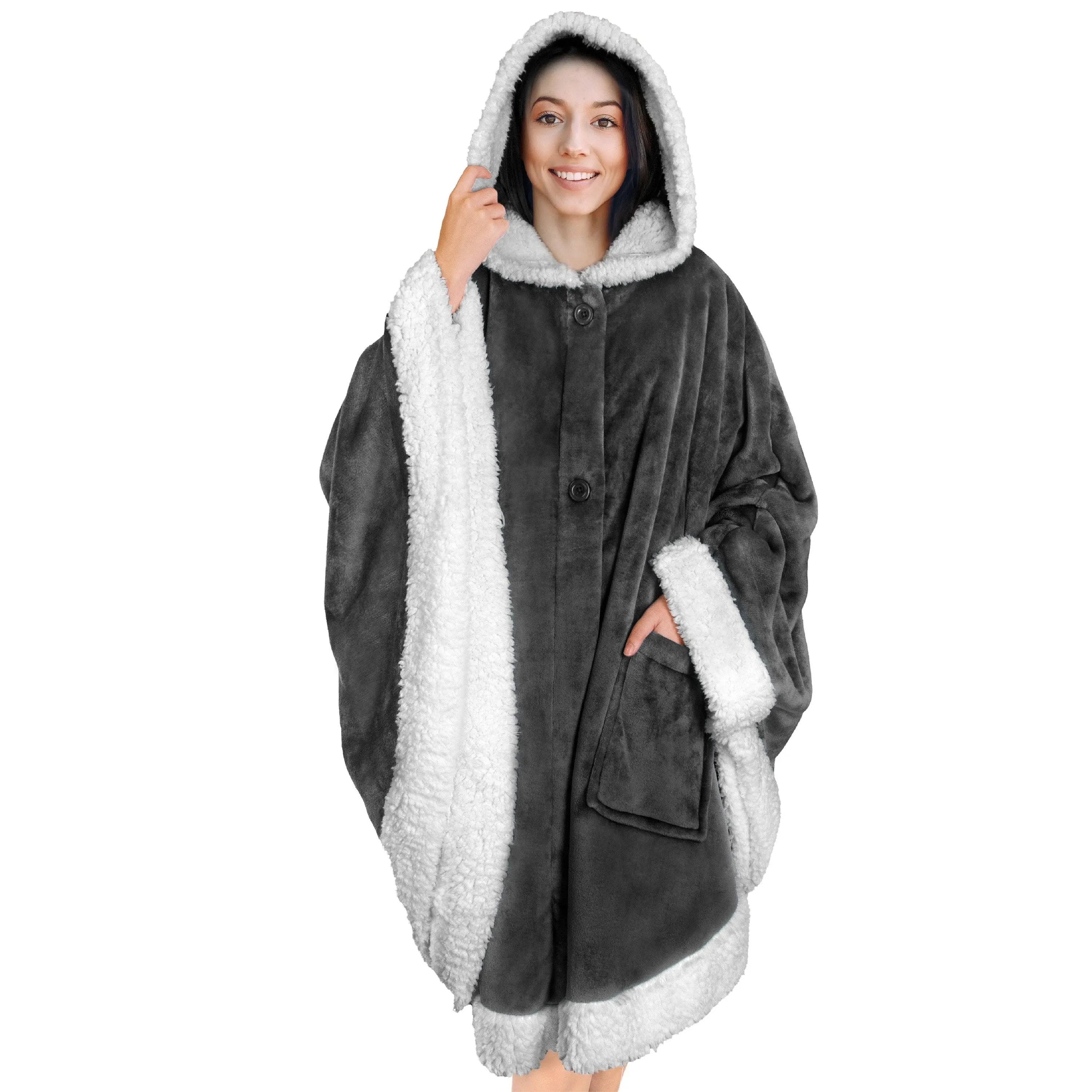 PAVILIA Angel Wrap Hooded Blanket, Wearable Blanket Women, Cozy Poncho Wrap Throw for Adult, Plush Sherpa Fleece Cape Shawl