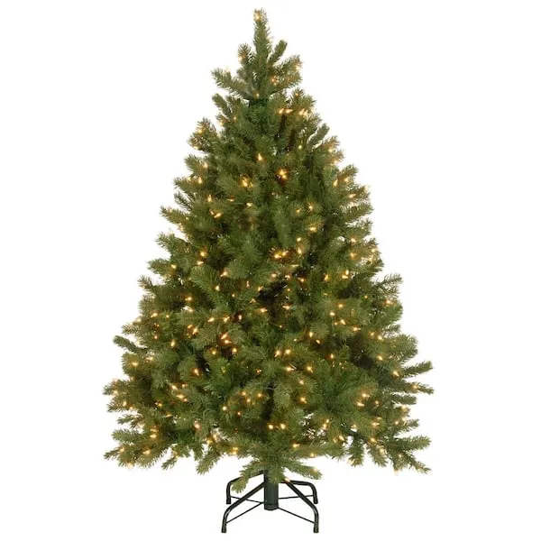 National Tree Company Pre-Lit 'Feel Real' Artificial Full Downswept Christmas Tree, Green, Douglas Fir, White Lights, Includes Stand, 6.5 feet