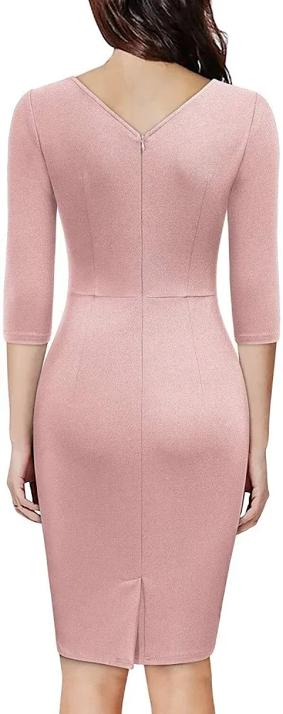 Miusol Women's V-Neck Ruffle Style 2/3 Sleeve Cocktail Pencil Dress