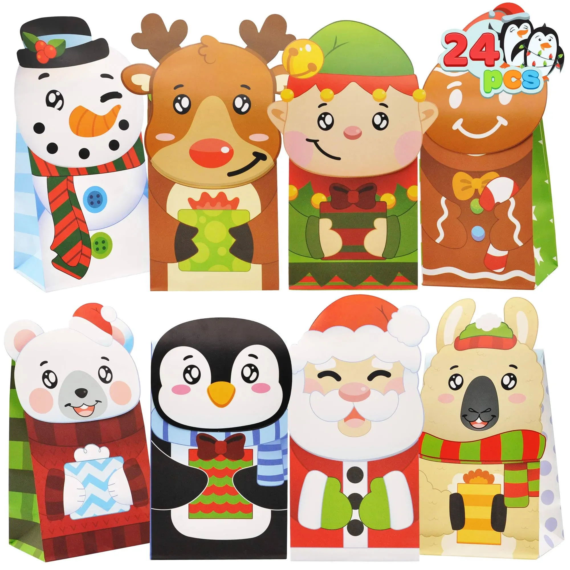 JOYIN 24 Christmas Die-Cut Flip Over Gift Treat Paper Bags