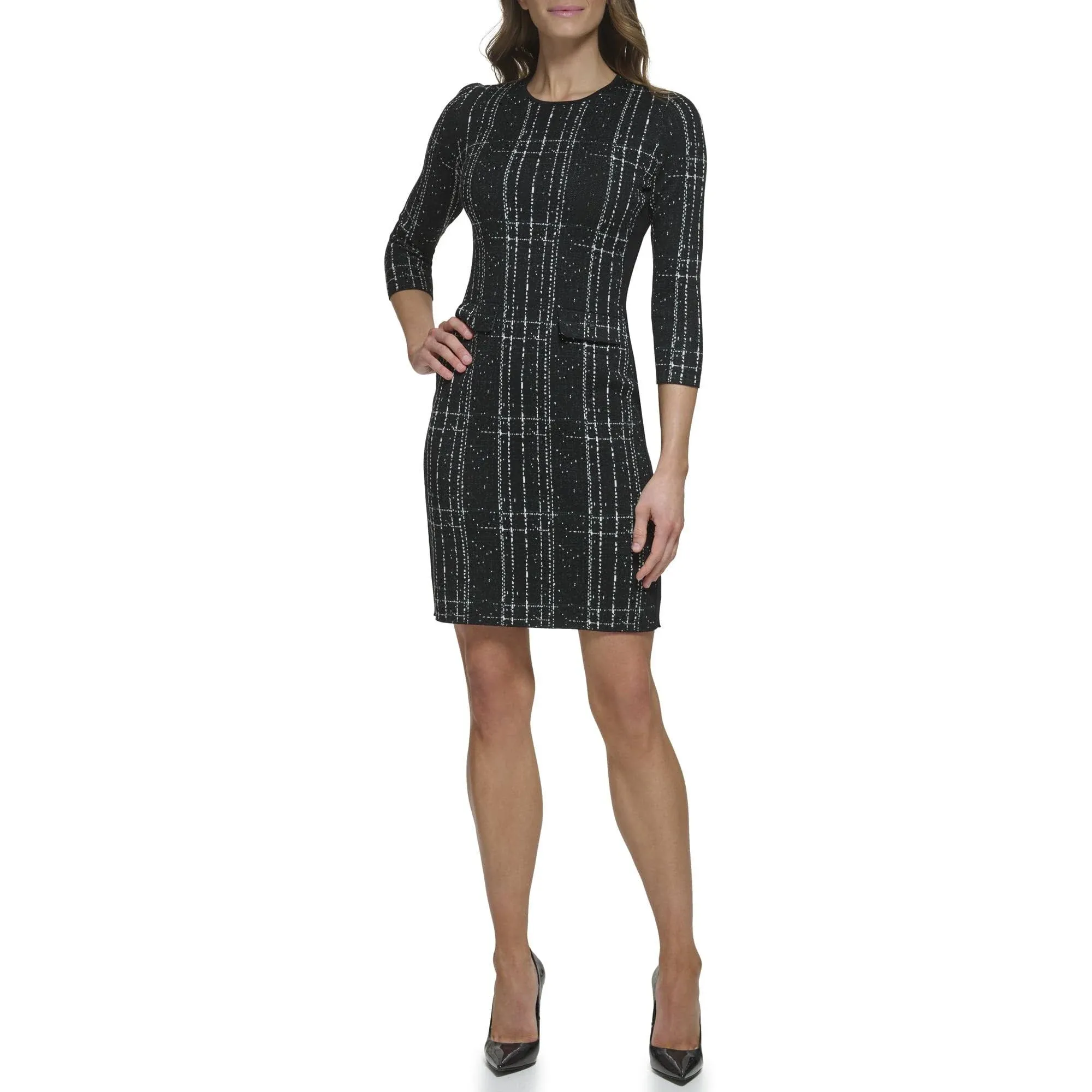 Dkny Women's Textured Long-Sleeve Sheath Dress - Pine Multi