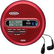 Jensen CD-65 Red Portable Personal CD Player Sport CD/MP3 Player + Digital AM/FM Radio + with LCD Display Bass Boost 60-Second Anti Skip CD