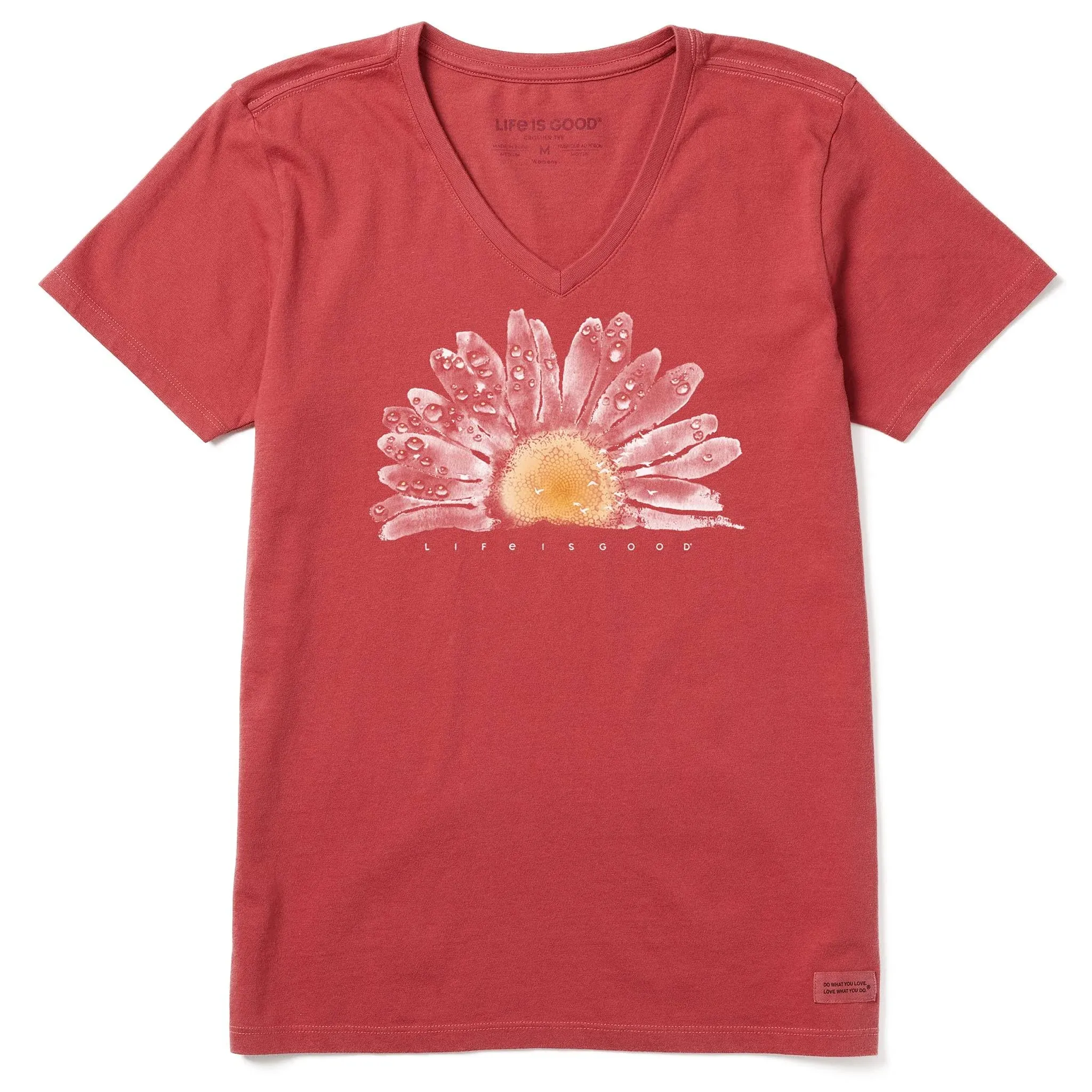 Petite Life Is Good Women's Watercolor Daisy Crusher Vee Shirt, Size: 2XL, Faded Red