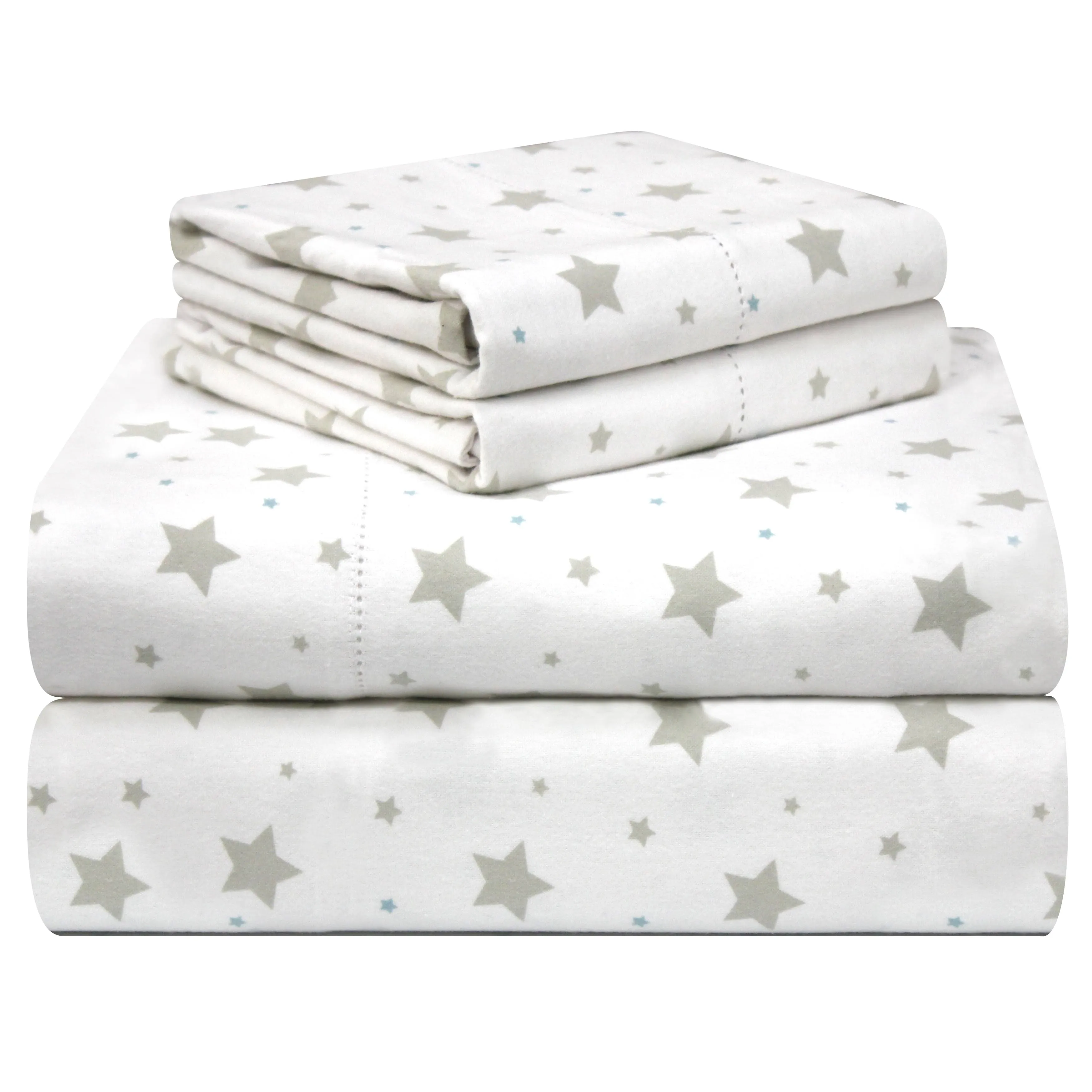 Pointehaven 180 GSM Velvet Feel Luxury 100% Cotton Printed Flannel Sheet Set, Cal King, Stars - Warm & Cozy - Pre-Shrunk -Deep Pockets - Elastic All Around-Comfy Double Brushed -