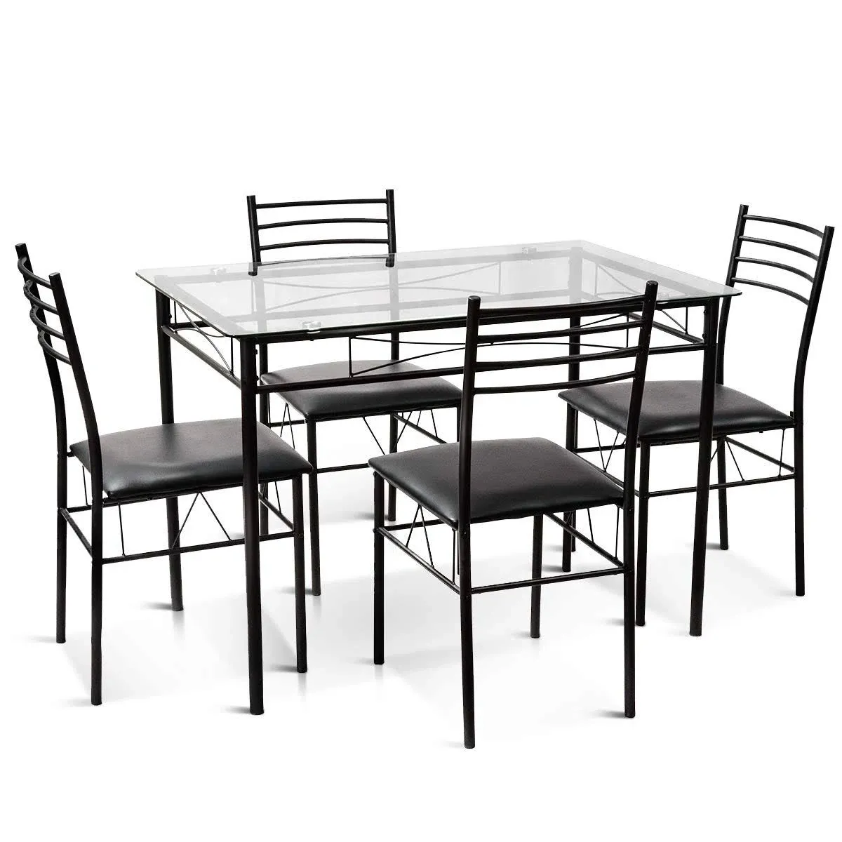 5 Pieces Dining Set Tempered Glass Top Table & 4 Upholstered Chairs