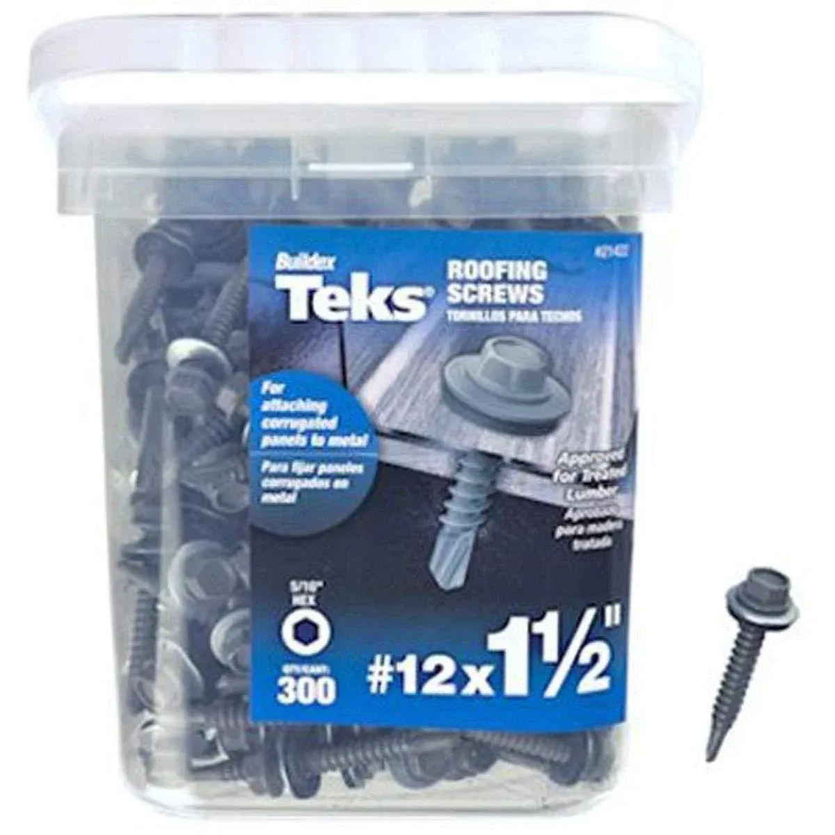 Teks® 21422 Metal Hex-Head Roofing Screws, #12 x 1-1/2", 300-Count