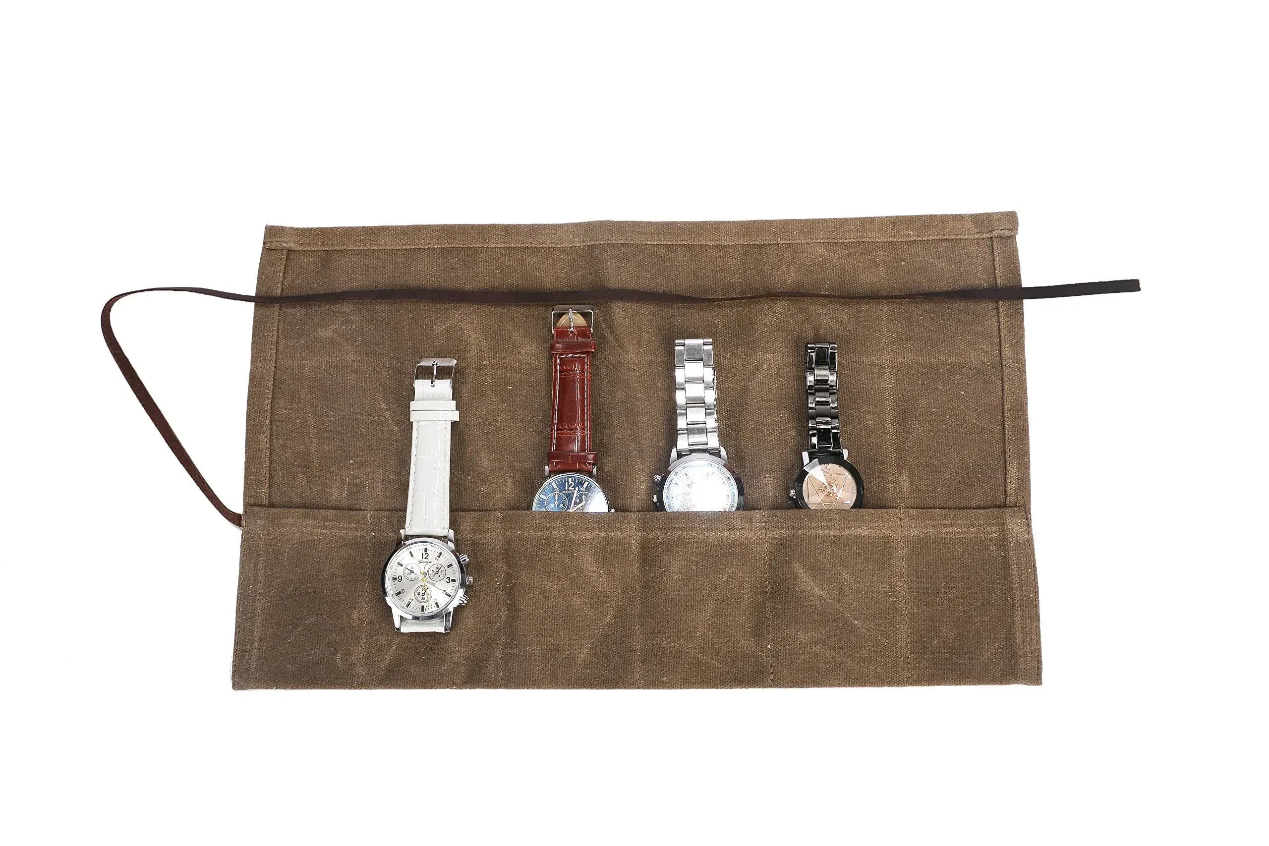 Waxed Canvas Watch Roll Handmade Waterproof Multi-Purpose Travel Case Watch Roll