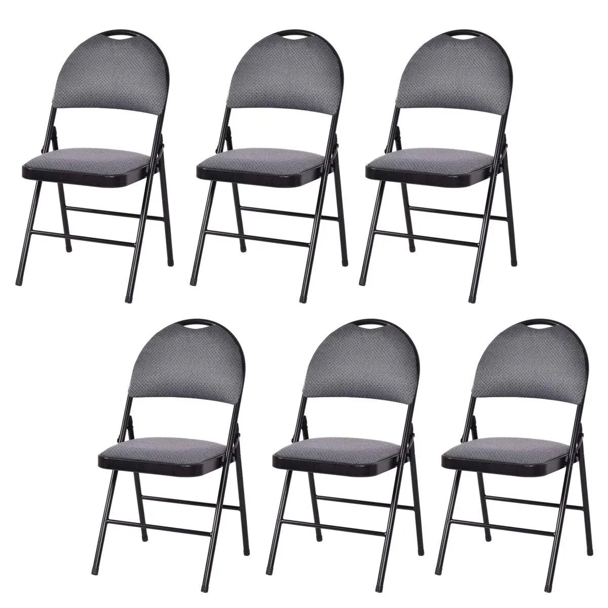 6 Pack Portable Padded Office Kitchen Dining Chairs Folding Chairs Grey