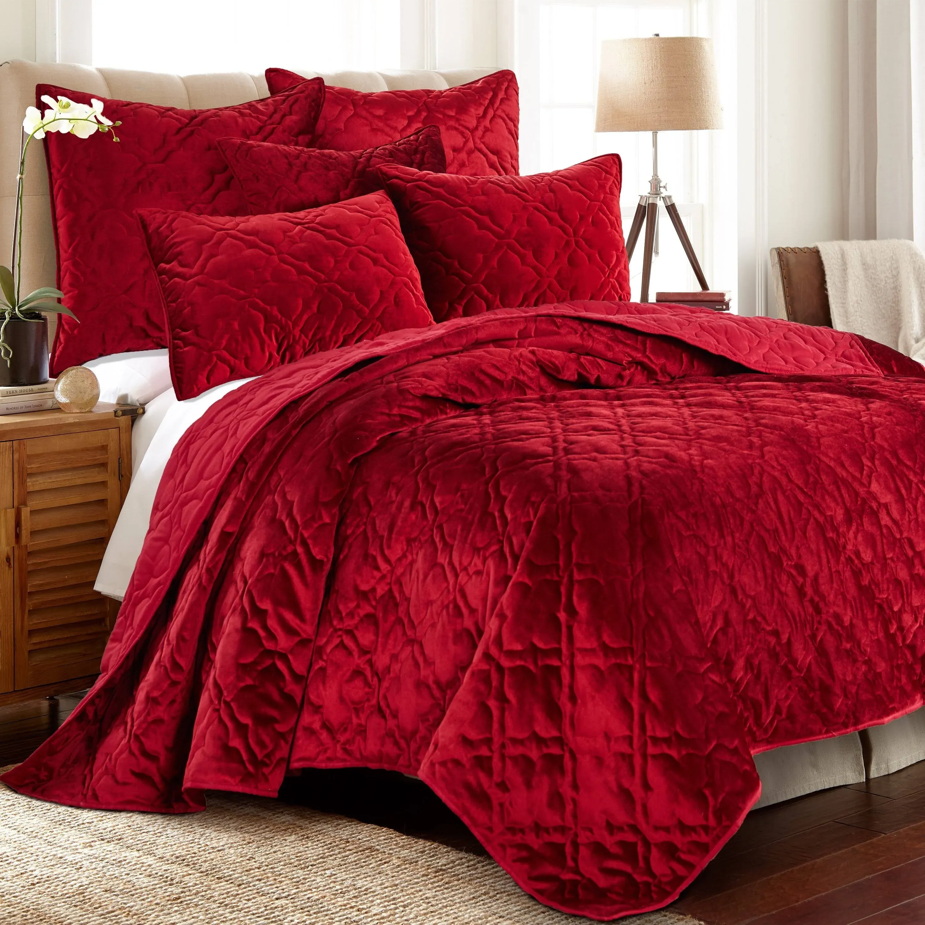 BH Caserta Velvet Red King Quilt - Levtex Home