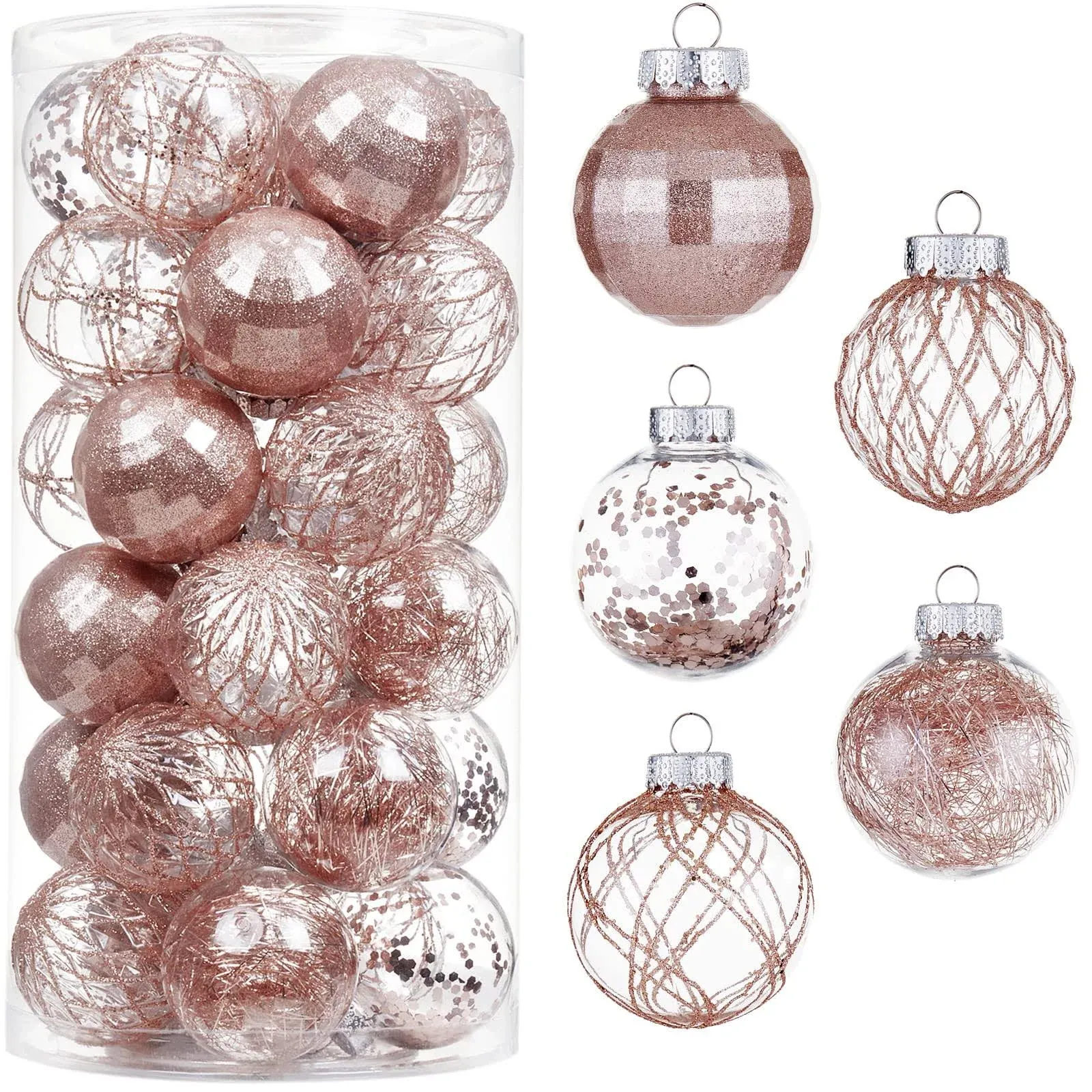 30ct Christmas Ball Ornaments-60mm<wbr/>/2.36&#034; Shatterproof Clear Plastic Xmas Balls