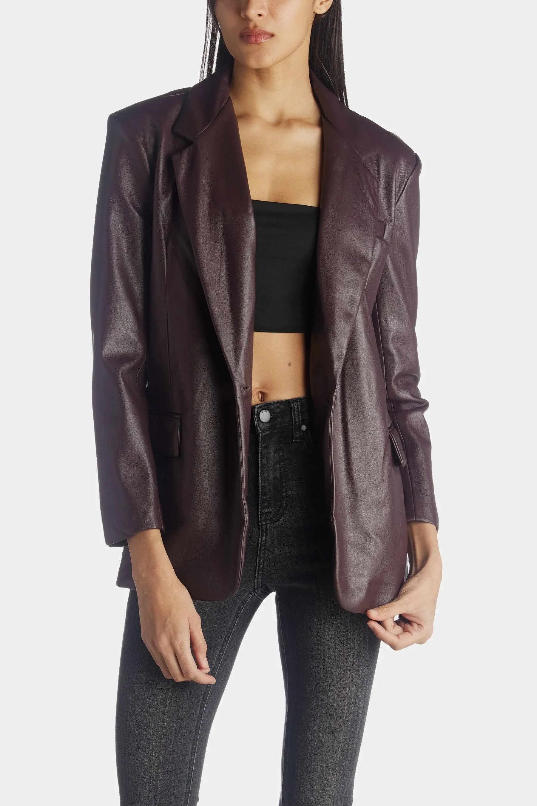 Blank Nyc Leather Oversized Blazer Women's Clothing Black : Xs