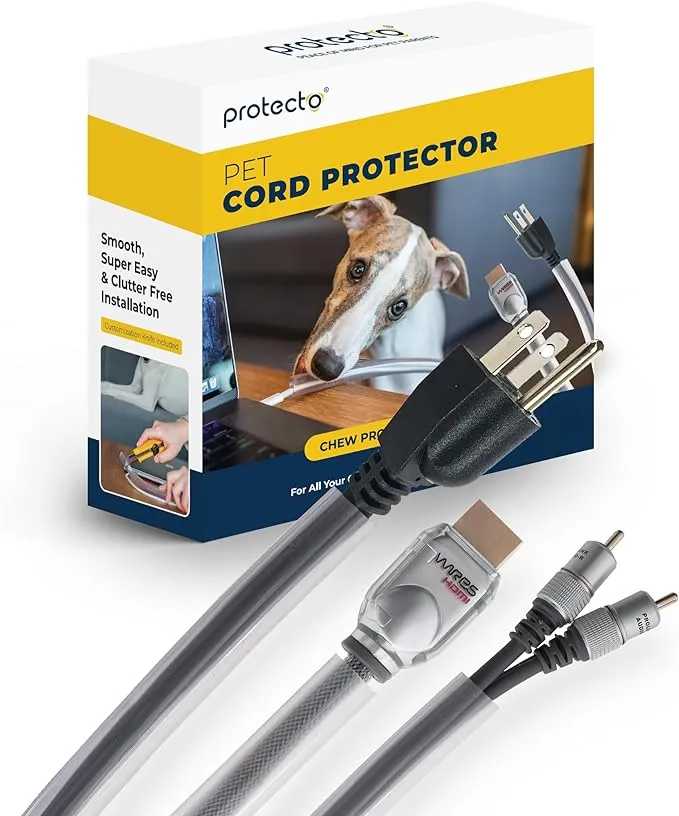 PROTECTO Clear Cord Protectors from Pets 10ft ⌀ 0.35&#034;; long, 