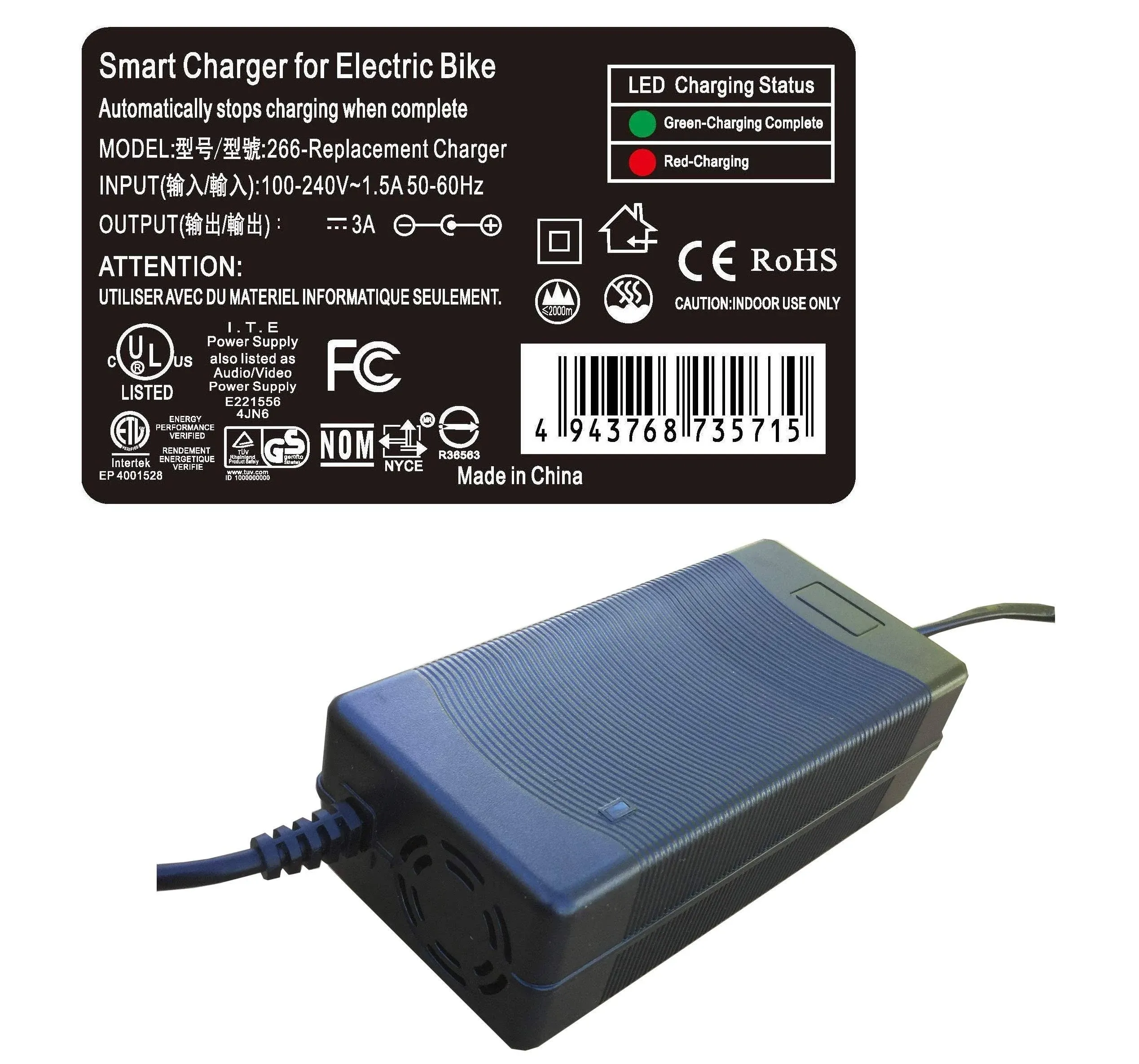 3 Amp Smart Charger for LECTRIC XP 2.0 and XP Step-Thru 2.0 Folding Electric Bike