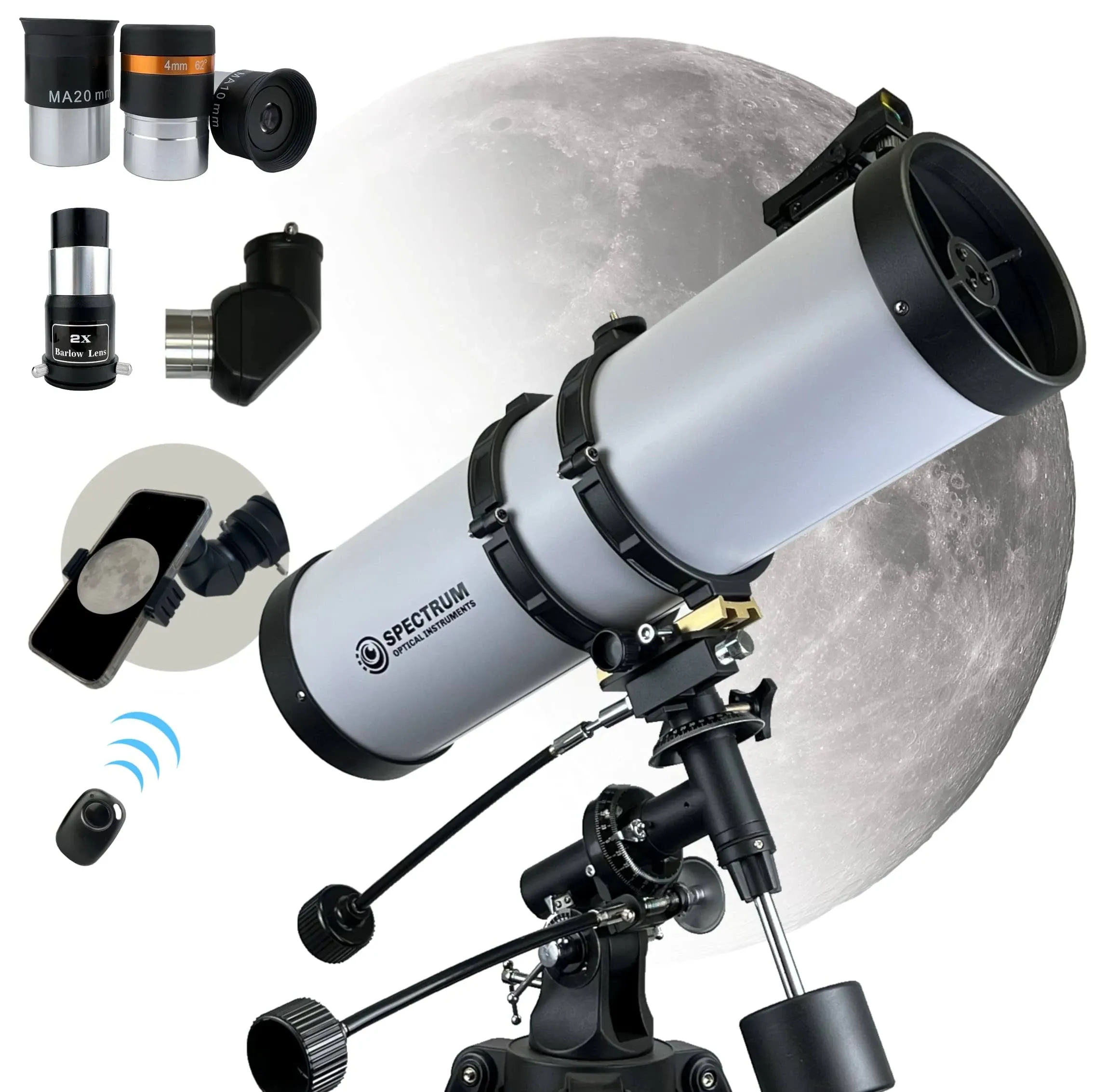 SpectrumOI Telescope for Kids, Telescope for Adults Astronomy Gifts, Telescope for Kids 8-12 - Premium EQ Reflector Telescope 130mm 5" Aperture with Aspherical Eyepiece