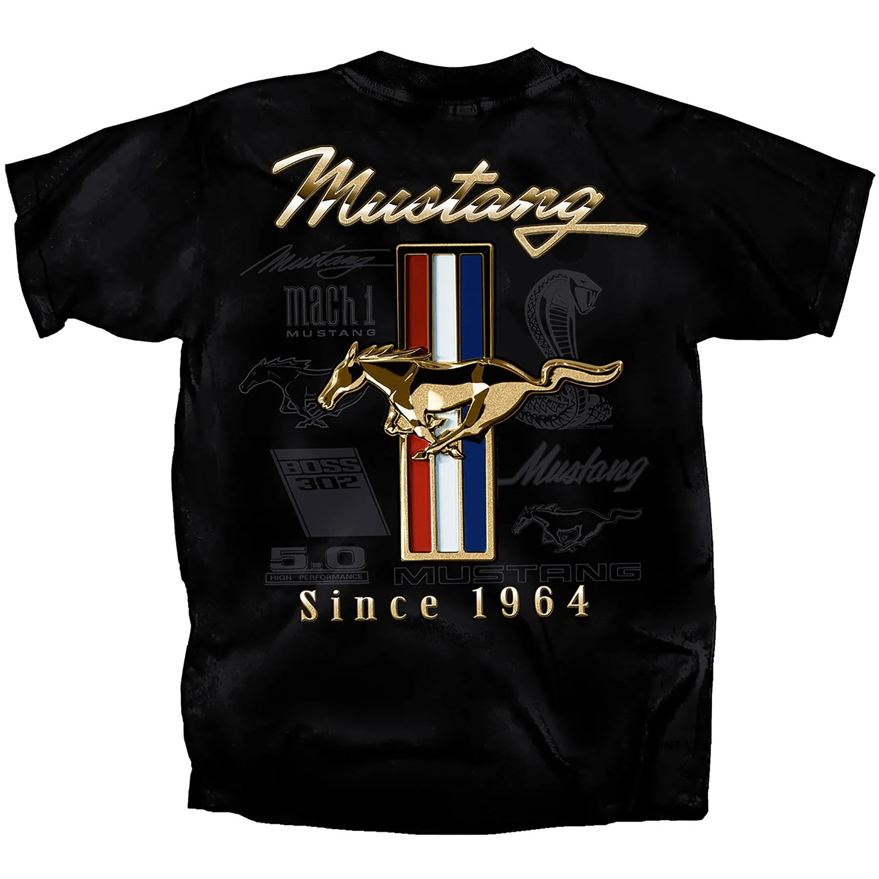 Joe Blow T&#039;s Ford Mustang Since 1964 T-Shirt Cobra Mach 1 302 5.0 Golden Tribar