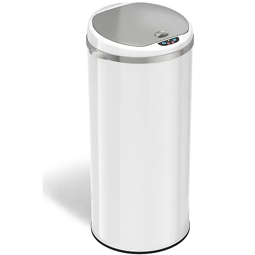 iTouchless 13 Gallon Touchless Sensor Trash Can with Odor Filter System, Round Steel Garbage Bin, Perfect for Home, Kitchen, Office, Alpine White 13 Gal