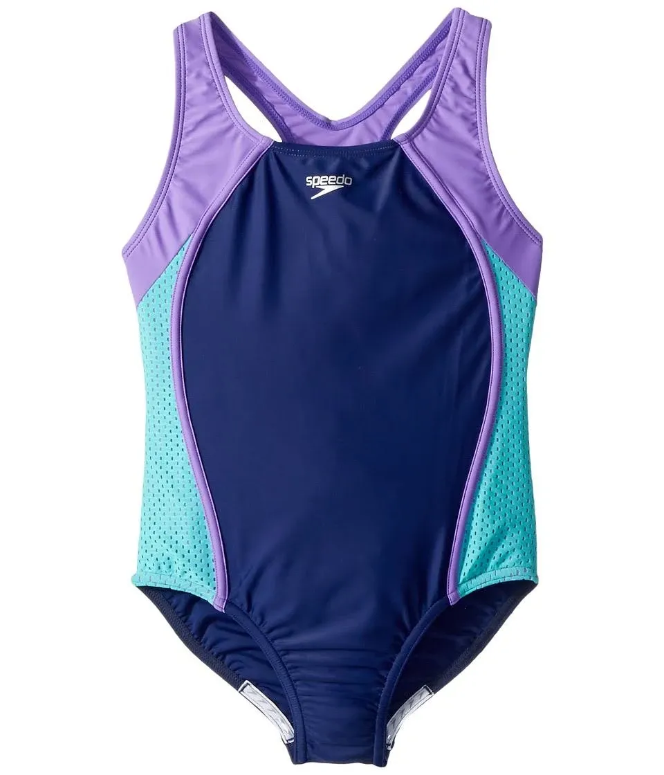 Speedo Girls Mesh Thick Strap One Piece, Blue Harmony, Size 7 NWT