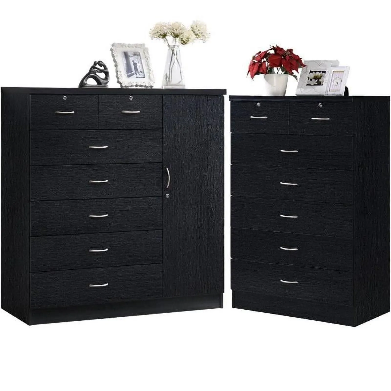 Home Square Hodedah 2 Piece 7 Drawer Wood Chest Set with Locks