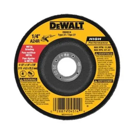 DeWalt Metal Grinding Wheel, 4.5 x 1/4 x 7/8-In., 5-Pack DW4514B5