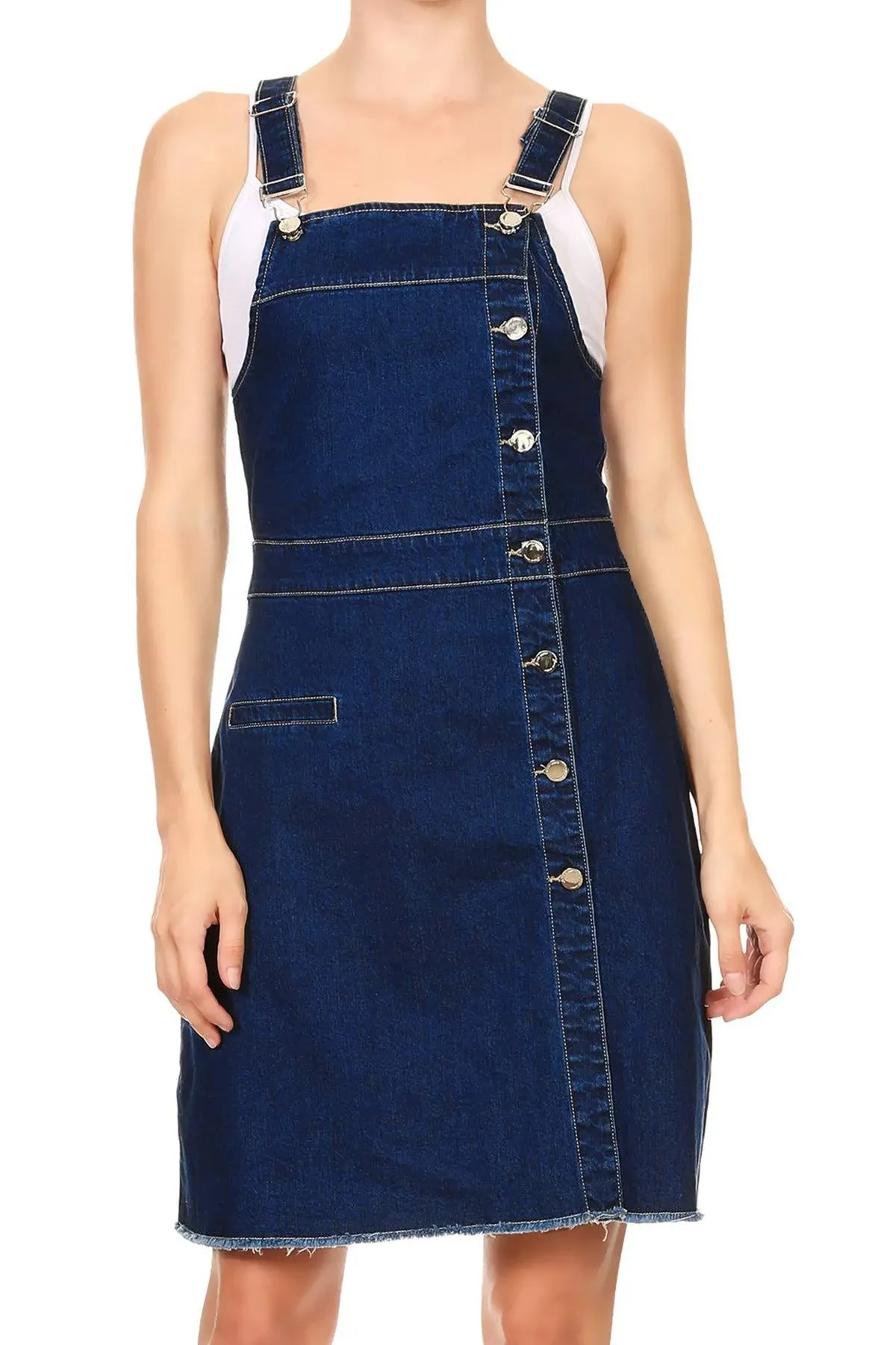 Anna-Kaci Womens 90s Fashion Adjustable Strap Denim Jean Overall Dress