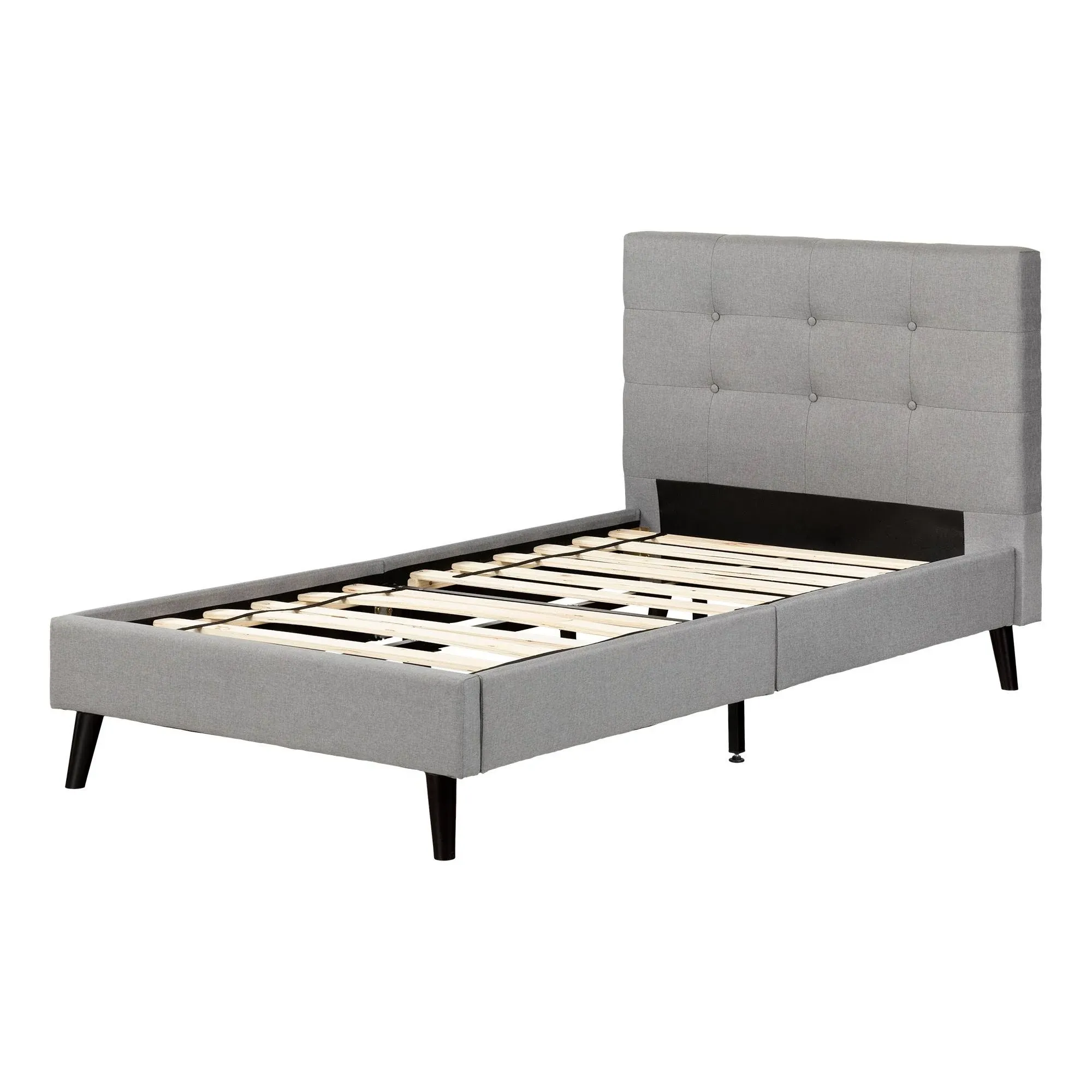 South Shore Dylane Upholstered Platform Bed and Headboard Twin Soft Gray