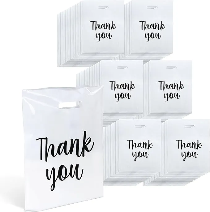 Lot45 Plastic Retail Bags - 100pk White Boutique Bags 12x15in Thank You Bags ...