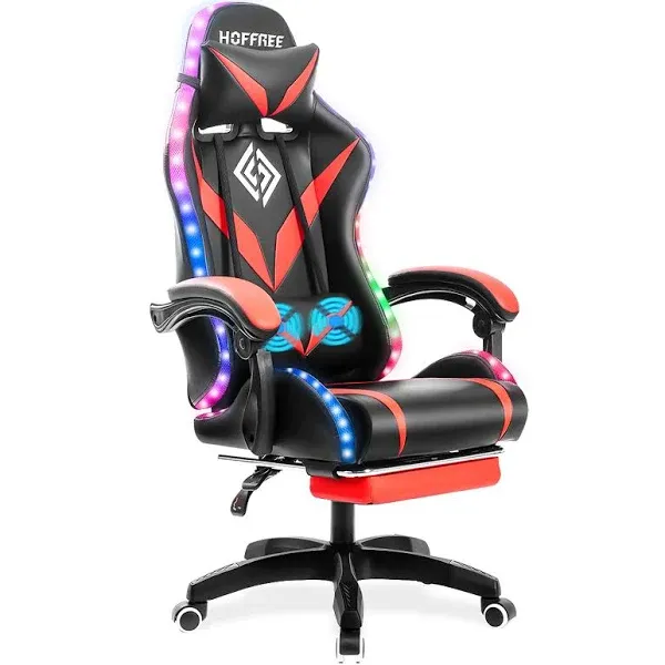 Gaming Chair Massage with LED RGB Lights and Footrest Ergonomic Computer Chair High Back Video Game Chair with Adjustable Lumbar Support