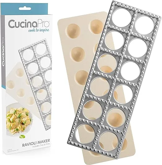 Ravioli Maker by Cucina Pro - Includes Tray and Press Tool - Makes 12 Italian, Authentic Raviolis at a Time, XL 1 3/4 Inch Squares, Easy to Use Pasta Maker Kit, Sturdy Construction & Great Gift