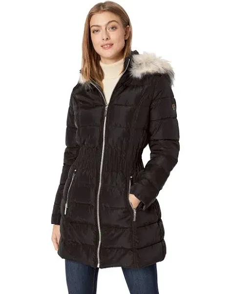 Laundry by Shelli Segal Faux-Fur-Trim Puffer Coat - Black M