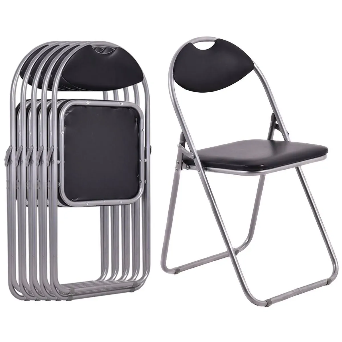 2 PCS Folding U Shape Chairs Furniture Home Outdoor Picnic Portable Black