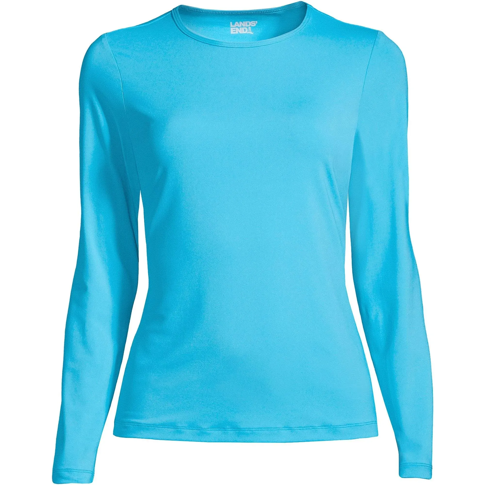 Lands' End Women's Crew Neck Long Sleeve Rash Guard UPF 50 Sun Protection Swim Tee - Medium - Turquoise