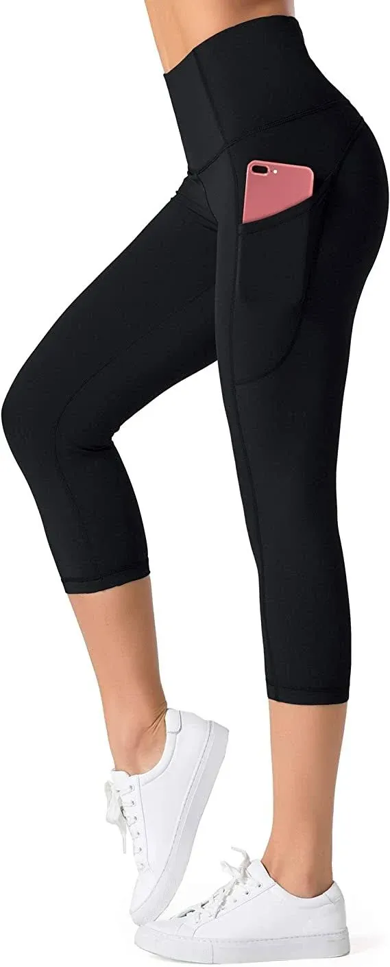 Cali Chic Women's Yoga Capri Pants Celebrity Brushed Nylon High Waist Large / Black