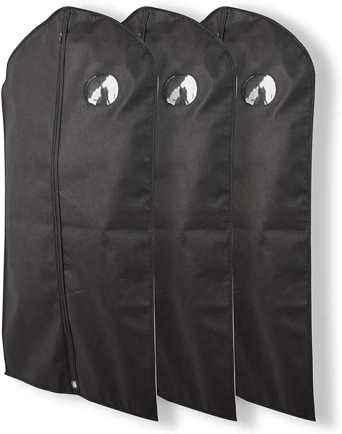 Pack of 3, 41 Inches Black Hanging Breathable Suit Garment Bags for Mens Closet,Jacket,Short Dress,Suit Travel, Protector or Storage