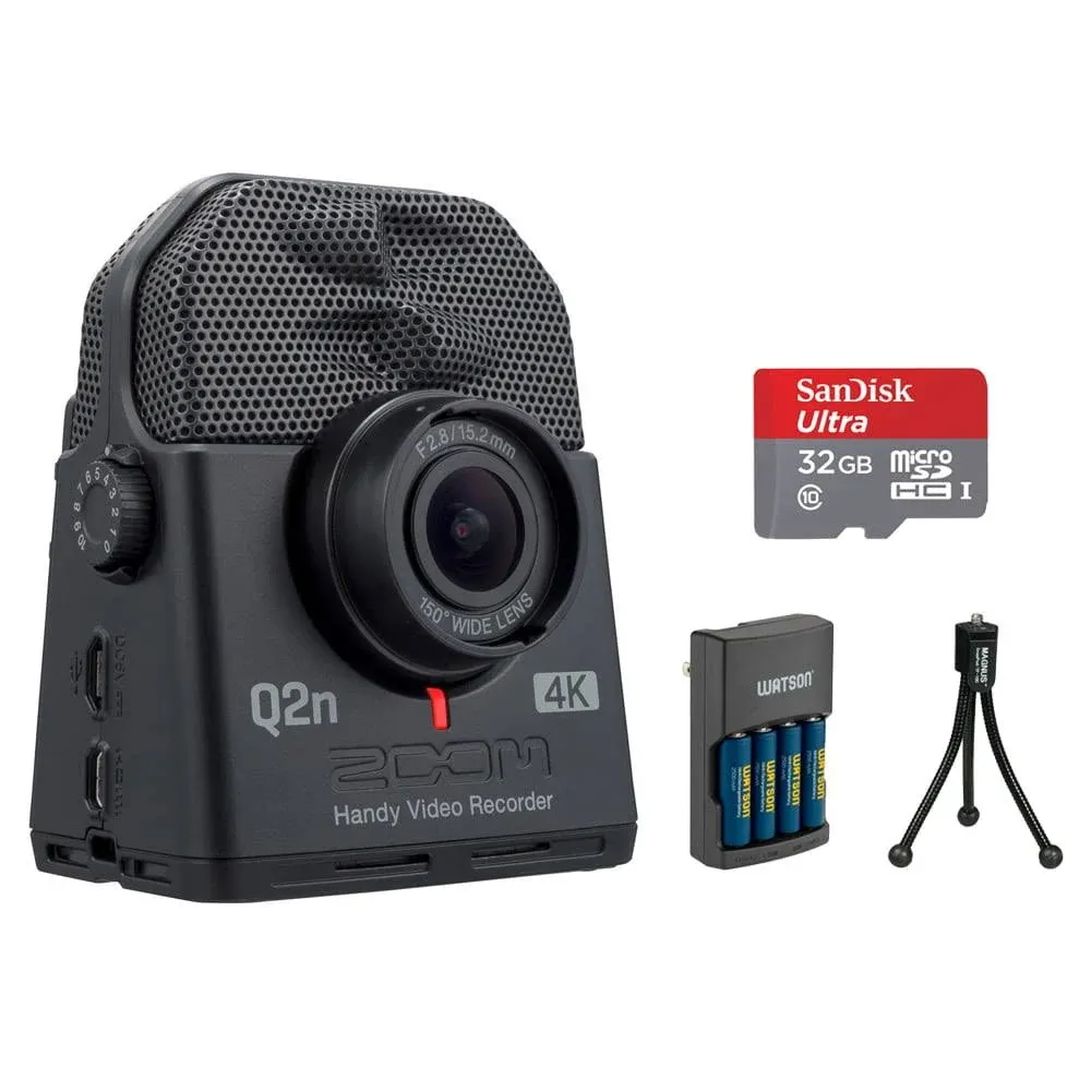 Zoom Q2n-4K Handy Video Recorder with 32gb Ultra Memory Card, Tabletop Tripod & Charger (4 AA NiMH Battery) Bundle