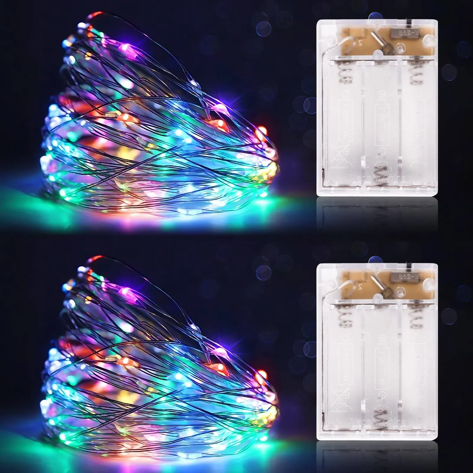 Timer Fairy Lights,2 Pack Battery Operated 5m/16ft Indoor Mini Christmas Lights for Bedroom,Christmas,Parties,Wedding,Christmas Gift Decoration(Multicolor)