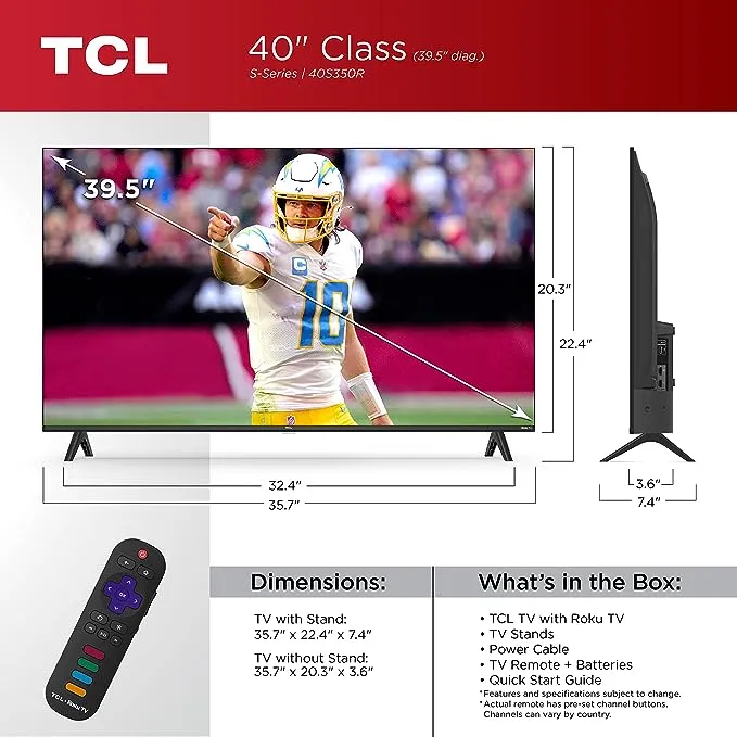 TCL 40-Inch Class S3 1080p LED Smart TV with Roku TV (40S350R, 2023 Model), Compatible with Alexa, Google Assistant, and Apple Homekit Compatibility