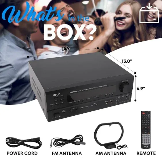 Wireless Bluetooth Power Amplifier System - 420W 5.1 Channel Home Theater Surround Sound Audio Stereo Receiver Box w/ RCA, AUX, Mic w/ Echo, Remote, Support HDMI - For Subwoofer Speaker - Pyle PT588AB 