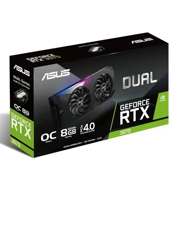 ASUS Dual NVIDIA GeForce RTX 3070 OC Edition Gaming Graphics Card (PCIe 4.0, 8GB GDDR6 Memory, HDMI 2.1, DisplayPort 1.4a, Axial-tech Fan Design, Dual BIOS, Protective Backplate, GPU Tweak II)