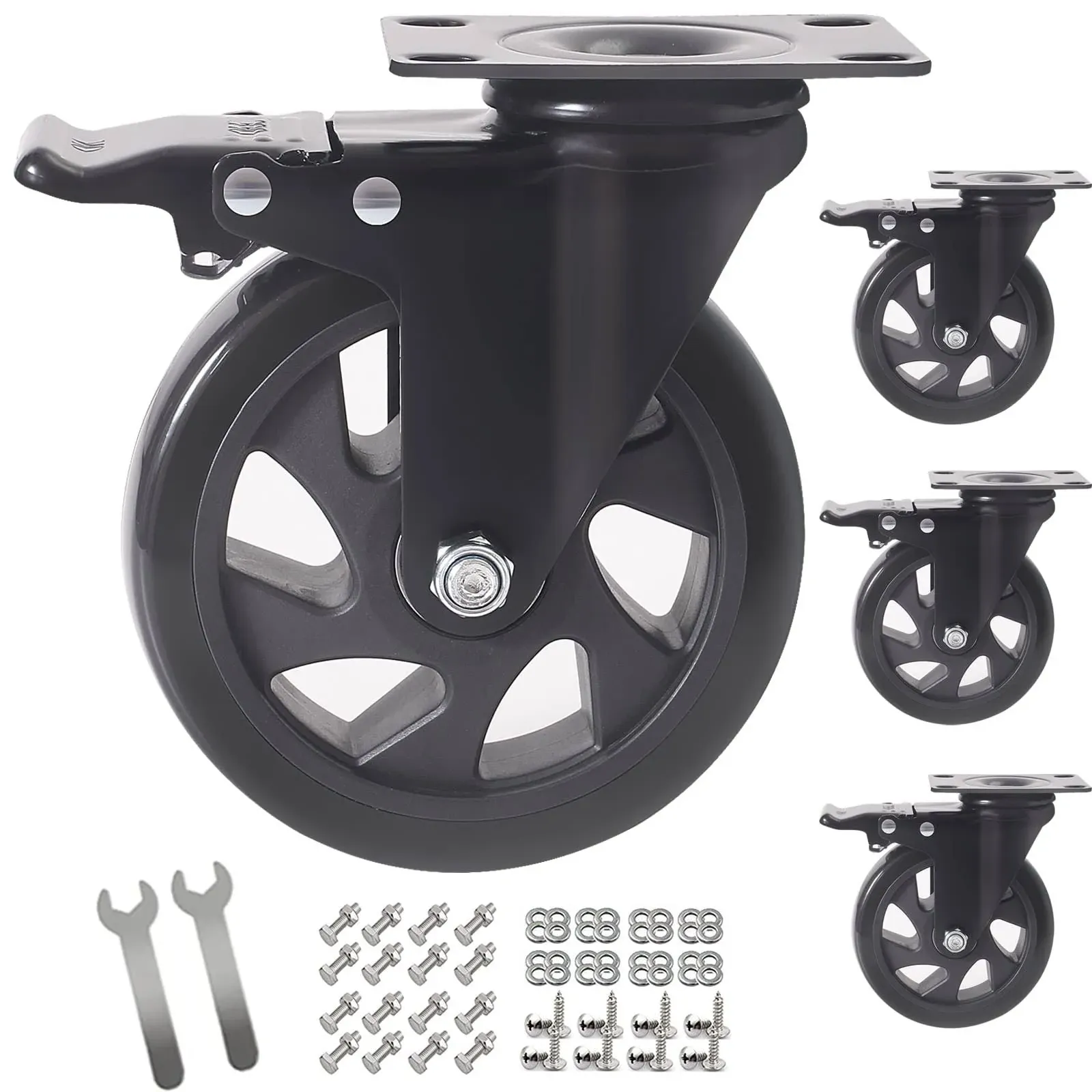 Wieyunn 5 inch Swivel Caster Wheels Set of 4, Heavy Duty Casters with Brake ...