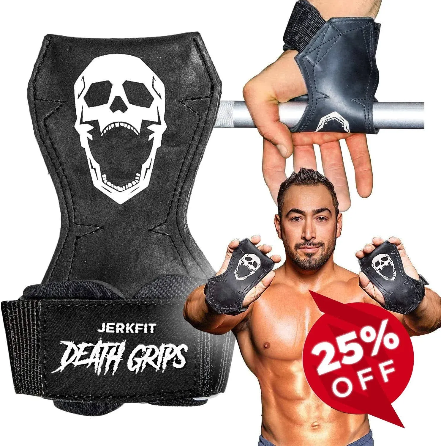 JerkFit Death Grips, Lifting Straps for Deadlifts, Pull Ups, and Heavy Shrugs, with Padded Support, Palm Protection & Increased Grip for Heavy Pull Lifts