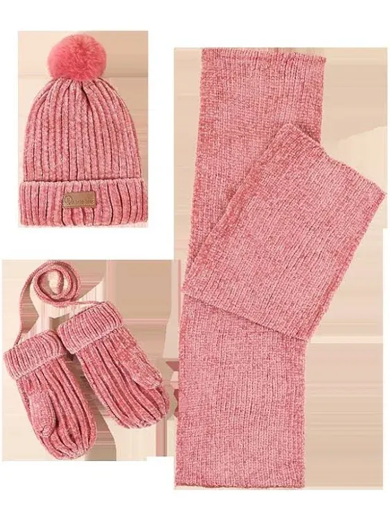 Kids Knit Hat,Scarf,Gloves Winter Set, Warm Hat With Fleece For Boys & Girls.