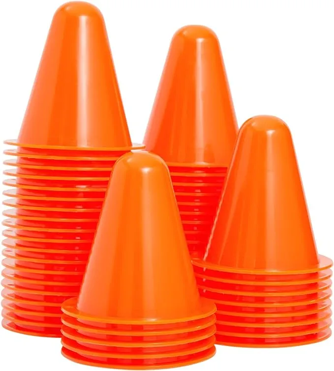 Juvale 50 Pack Mini Cones for Classroom, Traffic Cones, Sports Cones for Soccer, Basketball, Football, Agility, and Footwork Training, Indoor and Outdoor