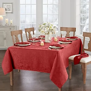 "Elrene Home Fashions Caiden Woven Damask 60""x102"" Indoor Cranberry Table Cover for 6-ft rectangle Polyester in Red | 739550342154"