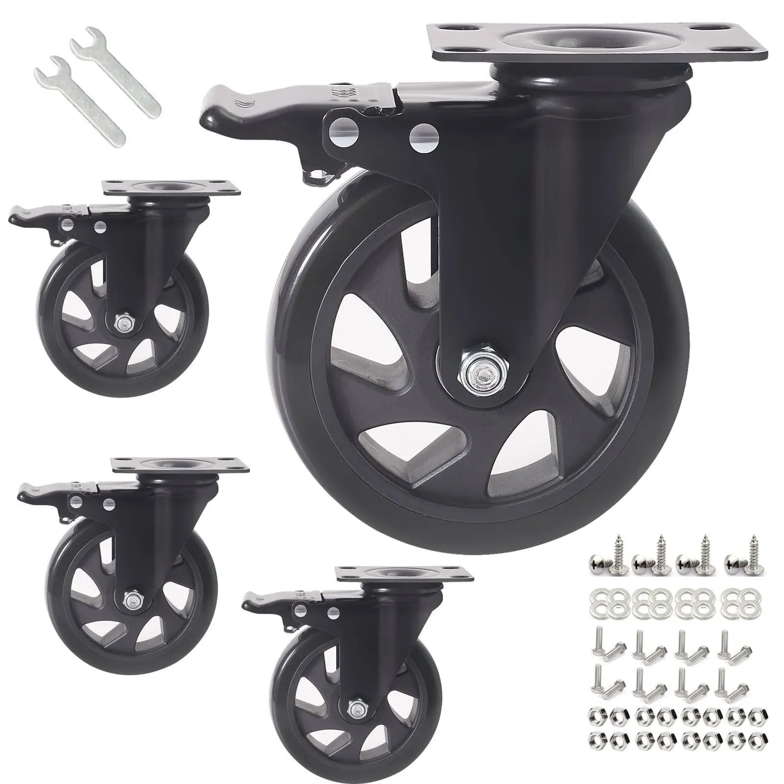 YAEMIKY 5 inch Caster Wheels with Brake 2200Lbs,Heavy Duty Casters Set of 4,Swivel Plate Casters with Double Ball Bearings,Premi