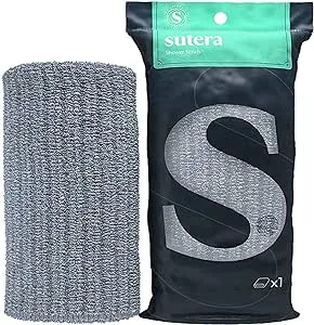 SUTERA - Exfoliating Shower Towel, Premium Japanese Scrub Wash Cloth, Deep Cleanse for Body Face, Microabrasion Duo Fibers Durable Quick Drying, Asian Spa Skin Care Bath Washclose, Extra Long Design